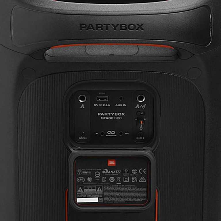 JBL PartyBox Stage 320 Garso Sistema, 240 W | Nešiojama vakarėlių kolonėlė su karaoke ir šviesų šou