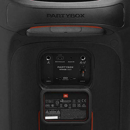 JBL PartyBox Stage 320 Garso Sistema, 240 W | Nešiojama vakarėlių kolonėlė su karaoke ir šviesų šou