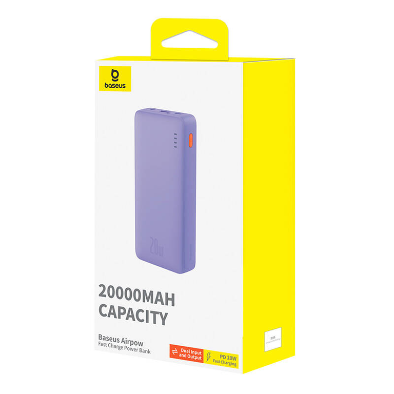 💜 Baseus Airpow Power Bank 20000 mAh 20W violets - stilīgs lādētājs | Divvirzienu ātrā uzlāde | LiPo