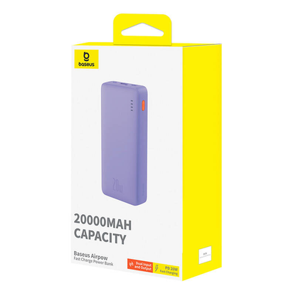💜 Baseus Airpow Power Bank 20000 mAh 20W violets - stilīgs lādētājs | Divvirzienu ātrā uzlāde | LiPo