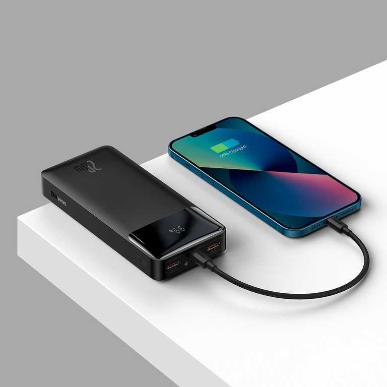 Powerbank Baseus 20000 mAh 20 W, czarny – z ekranem | USB + USB-C | Li-ion | Niezawodne źródło energii