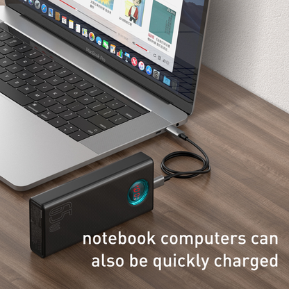 🔋 Baseus Amblight Power Bank 30000 mAh 65W melns - klēpjdatora lādētājs | USB-A + USB-C | LiPo