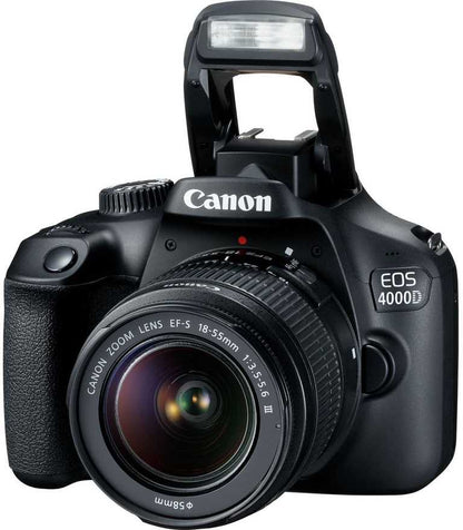 Canon EOS 4000D bezspoguļkamera — 18 MP digitālā spoguļkamera + 18–55 mm objektīva komplekts