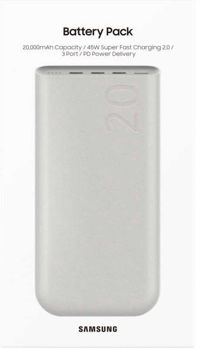 🏜️ Samsung P4520XUE Power Bank 20000 mAh 45W Sand - 3x USB-C | Īpaši ātra uzlāde | Augstākās kvalitātes dizains