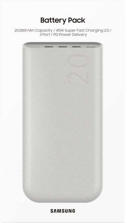 🏜️ Samsung P4520XUE Power Bank 20000 mAh 45W Sand - 3x USB-C | Īpaši ātra uzlāde | Augstākās kvalitātes dizains