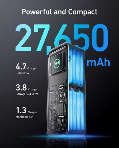 🔋 Anker Prime Power Bank 27650 mAh 250W melns - PD 3.1 | Anker lietotne | MacBook Pro | 37 min uzlāde