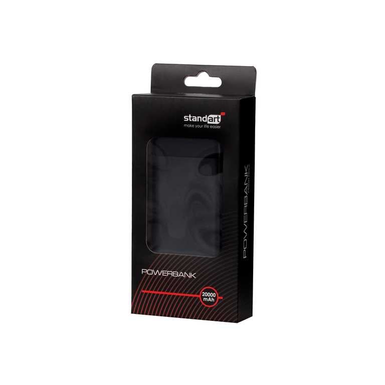 🔋 Standart PB68 Power Bank 20000 mAh 10W Melns - Personīgā strāvas kontaktligzda | 4 porti | LED indikators