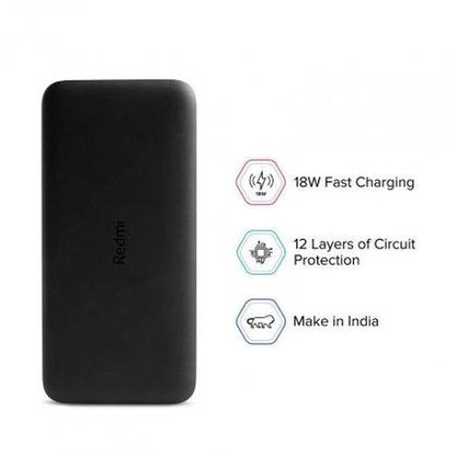 🔋 Xiaomi Redmi Power Bank 20000 mAh melns - 18W ātra uzlāde | 2 ierīces | 4 porti | Ceļojumiem