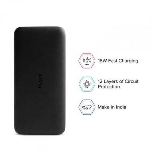 🔋 Xiaomi Redmi Power Bank 20000 mAh melns - 18W ātra uzlāde | 2 ierīces | 4 porti | Ceļojumiem