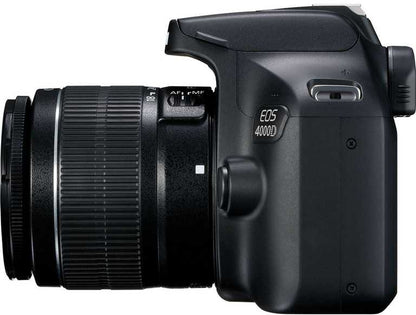Canon EOS 4000D bezspoguļkamera — 18 MP digitālā spoguļkamera + 18–55 mm objektīva komplekts