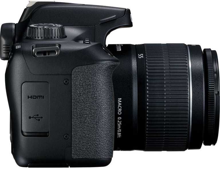 Canon EOS 4000D bezspoguļkamera — 18 MP digitālā spoguļkamera + 18–55 mm objektīva komplekts