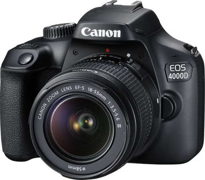 Canon EOS 4000D bezspoguļkamera — 18 MP digitālā spoguļkamera + 18–55 mm objektīva komplekts