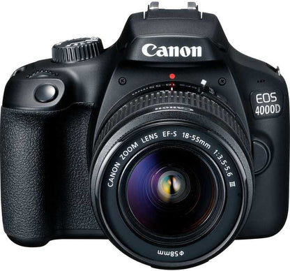 Canon EOS 4000D bezspoguļkamera — 18 MP digitālā spoguļkamera + 18–55 mm objektīva komplekts