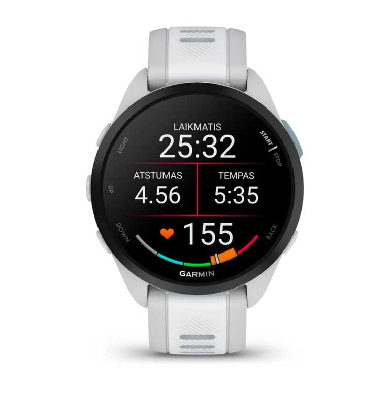 Garmin Forerunner 165 baltas bėgimo laikrodis - 11d baterija, GPS, termometras