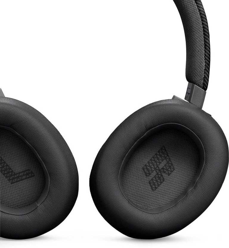 JBL Live 770NC bezvadu austiņas, melnas — patiesa adaptīvā trokšņu slāpēšana un 65 stundu akumulatora darbības laiks
