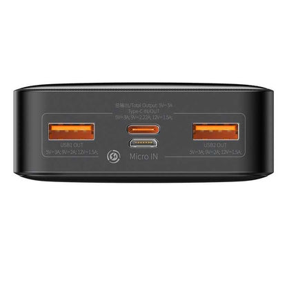 Powerbank Baseus 20000 mAh 20 W, czarny – z ekranem | USB + USB-C | Li-ion | Niezawodne źródło energii