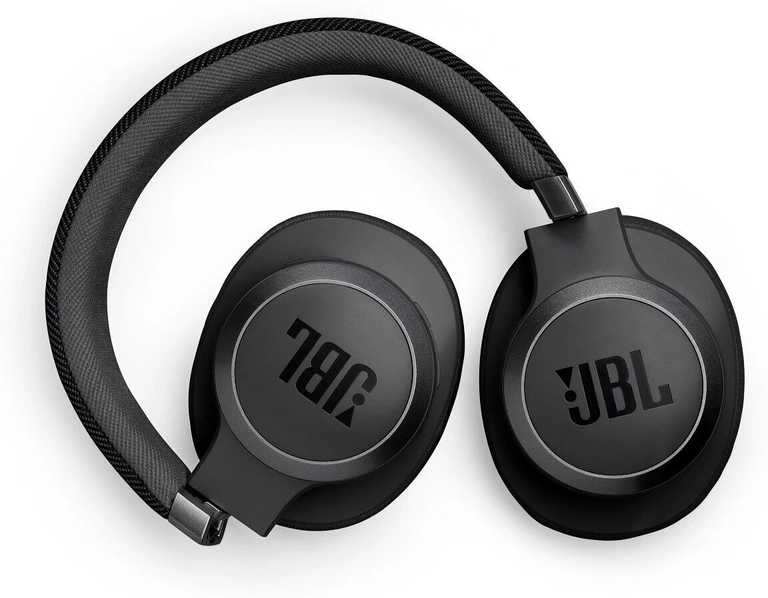 JBL Live 770NC bezvadu austiņas, melnas — patiesa adaptīvā trokšņu slāpēšana un 65 stundu akumulatora darbības laiks