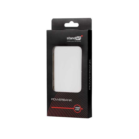 🔋 Standarta Power Bank 10000 mAh 10W Balts - 4 porti | LED indikators | Kompakts | Tīrs dizains