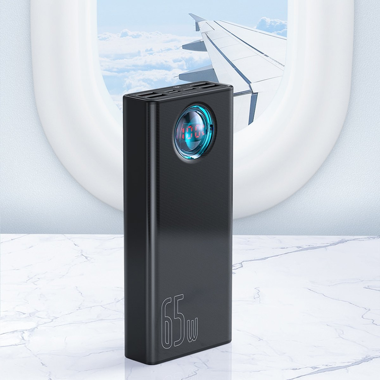 🔋 Baseus Amblight Power Bank 30000 mAh 65W melns - klēpjdatora lādētājs | USB-A + USB-C | LiPo