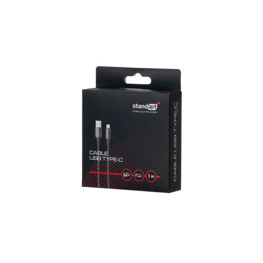 🔌 Standarta GT-XG112 USB-C kabelis 100 cm, melns - USB-A uz USB-C | Ātra datu pārsūtīšana | Universāls
