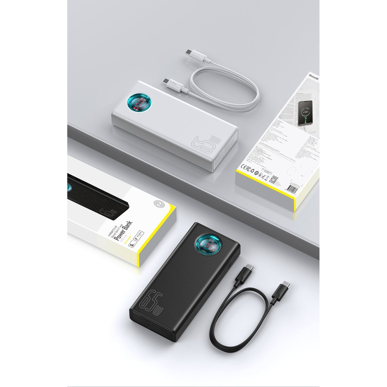 🔋 Baseus Amblight Power Bank 30000 mAh 65W melns - klēpjdatora lādētājs | USB-A + USB-C | LiPo