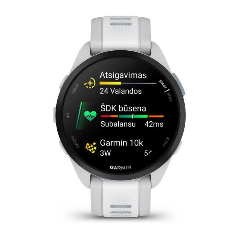 Garmin Forerunner 165 baltas bėgimo laikrodis - 11d baterija, GPS, termometras