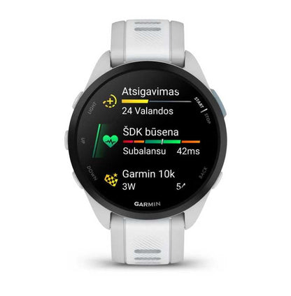 Garmin Forerunner 165 baltas bėgimo laikrodis - 11d baterija, GPS, termometras