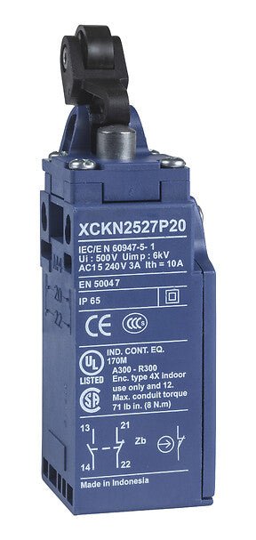 XCKN2127P20 Schneider Electric Endschalter 1NO+1NC mit Rollenhebel-Eintauch, M20